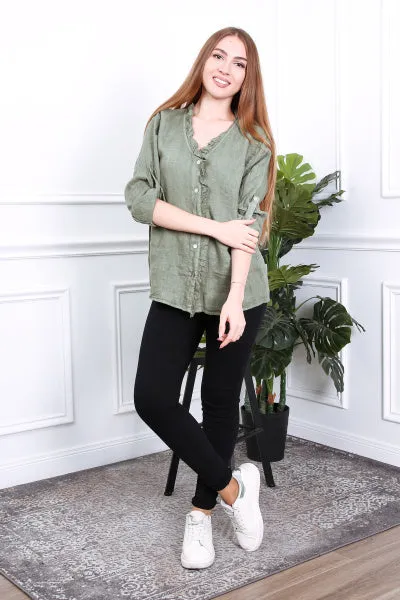 Anne   Kate Italian Livorno Ruffle Linen Shirt