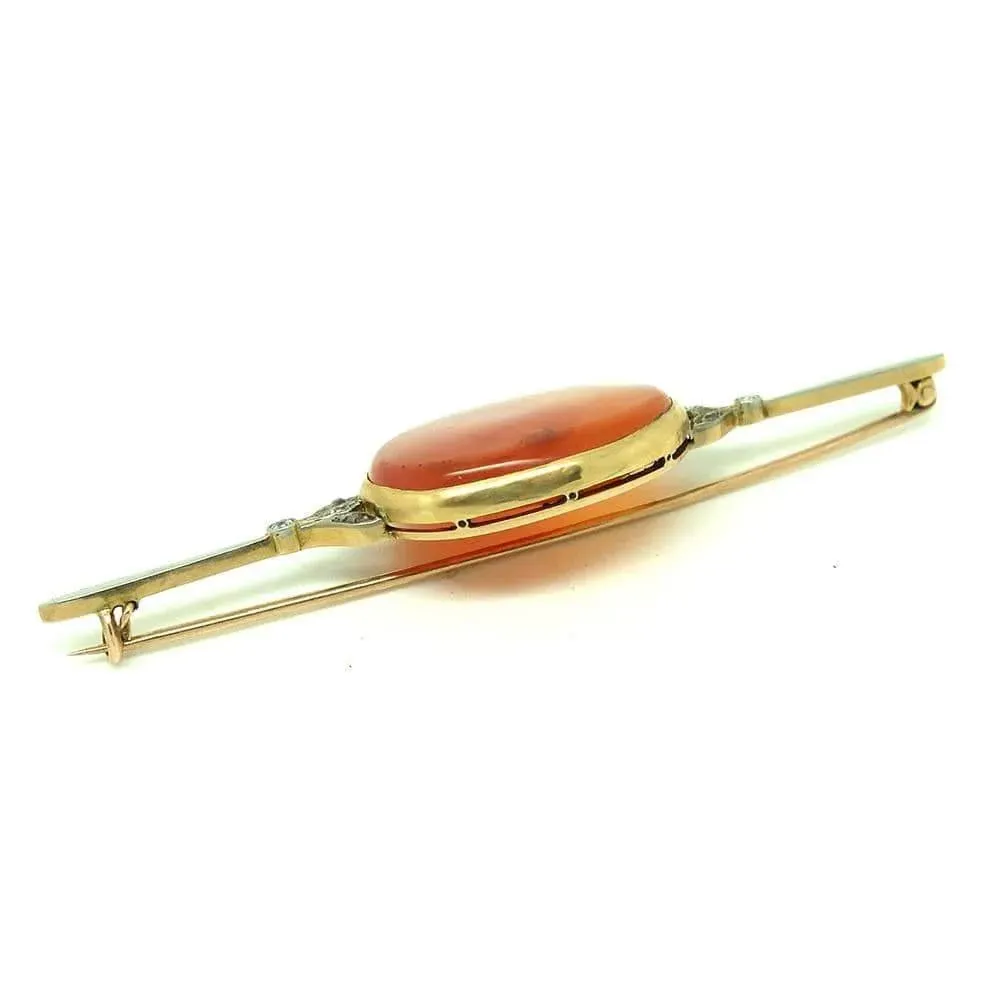 Antique Victorian Diamond Carnelian 15ct Yellow Gold Brooch