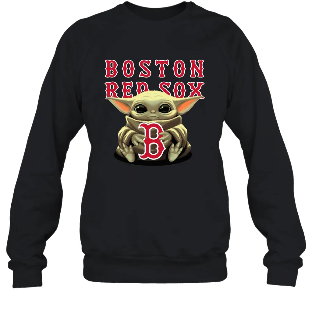 Baby Yoda Hugs Loves The Boston Red Sox Baseball Adult Sweatshirt