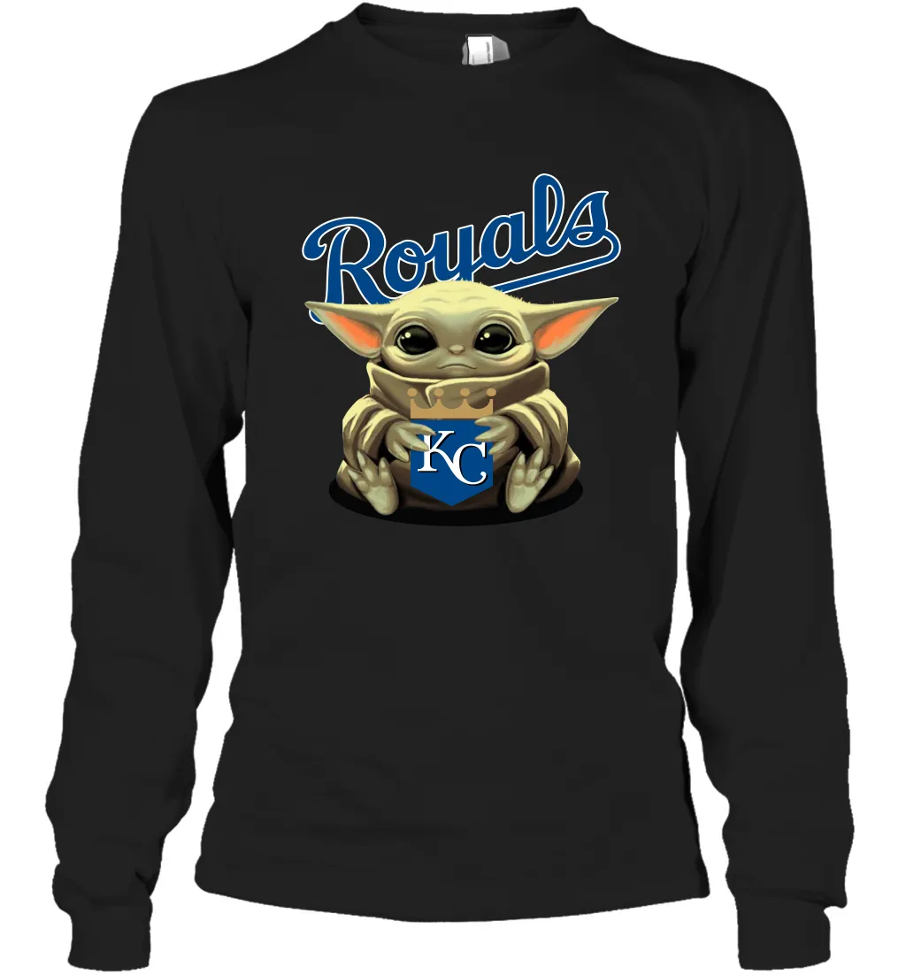 Baby Yoda Hugs Loves The Kansas City Royals Baseball Adult Long Sleeve T-Shirt