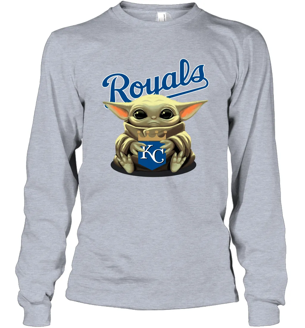 Baby Yoda Hugs Loves The Kansas City Royals Baseball Adult Long Sleeve T-Shirt