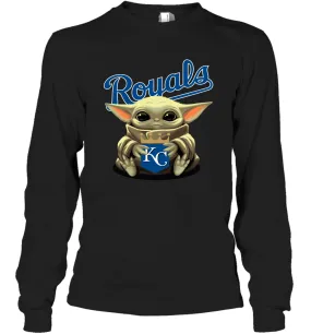 Baby Yoda Hugs Loves The Kansas City Royals Baseball Adult Long Sleeve T-Shirt