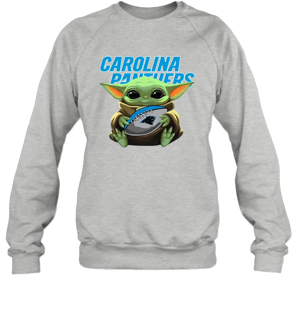 Baby Yoda Loves The Carolina Panthers Star Wars Baby Yoda Hugs Panthers NFL Adult Sweatshirt