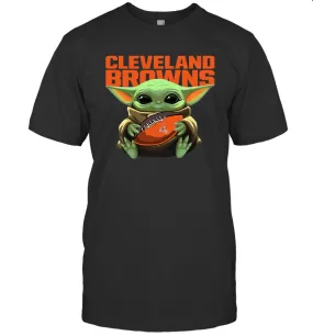 Baby Yoda Loves The Cleveland Browns Star Wars Baby Yoda Hugs Browns NFL Mens T-Shirt