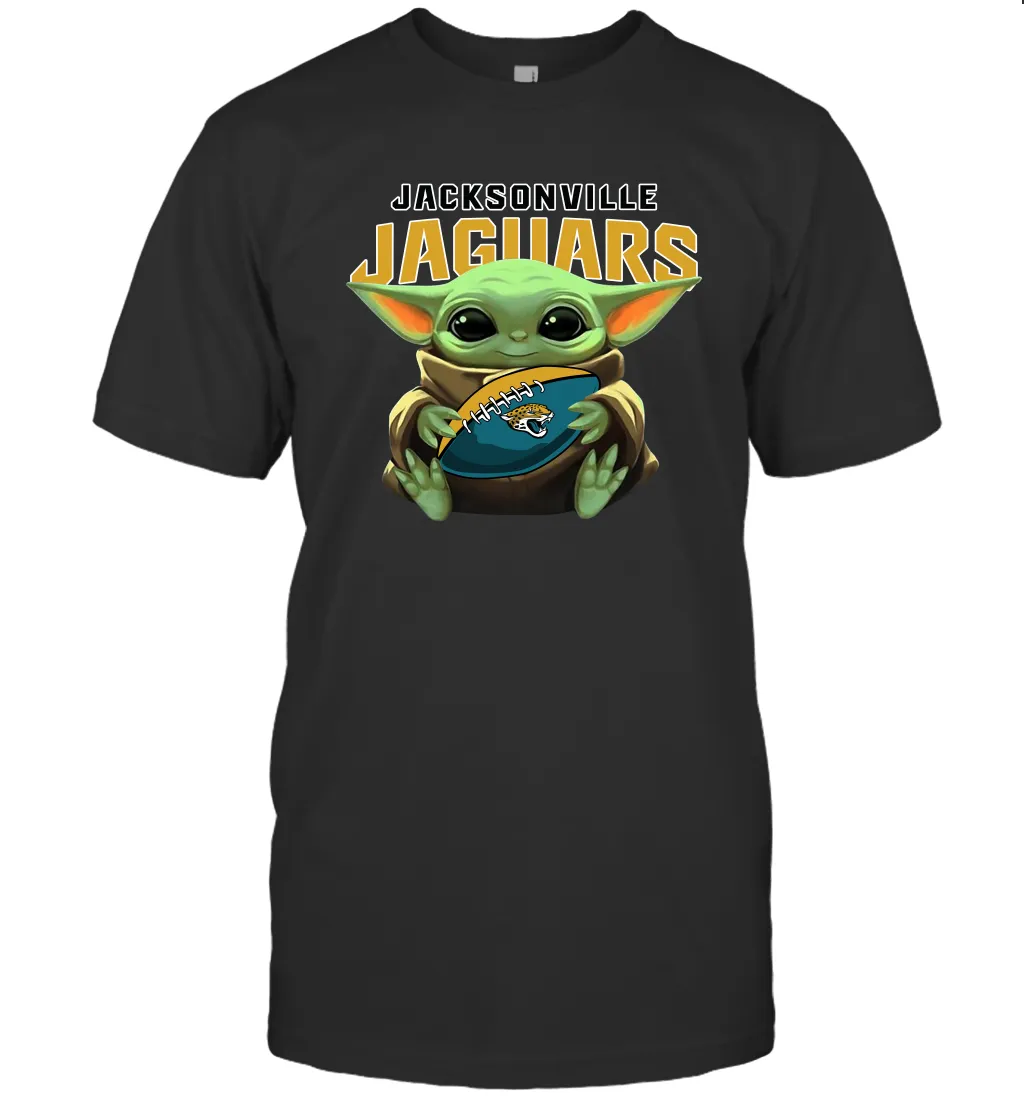 Baby Yoda Loves The Jacksonville Jaguars Star Wars Baby Yoda Hugs Jaguars NFL Mens T-Shirt