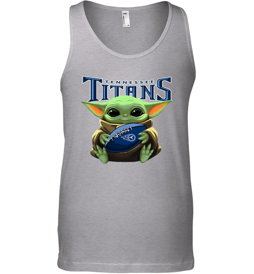 Baby Yoda Loves The Tennessee Titans Star Wars Baby Yoda Hugs Titans NFL Mens Tank Top