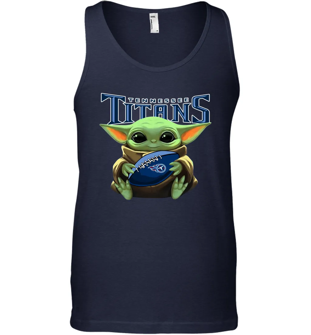 Baby Yoda Loves The Tennessee Titans Star Wars Baby Yoda Hugs Titans NFL Mens Tank Top