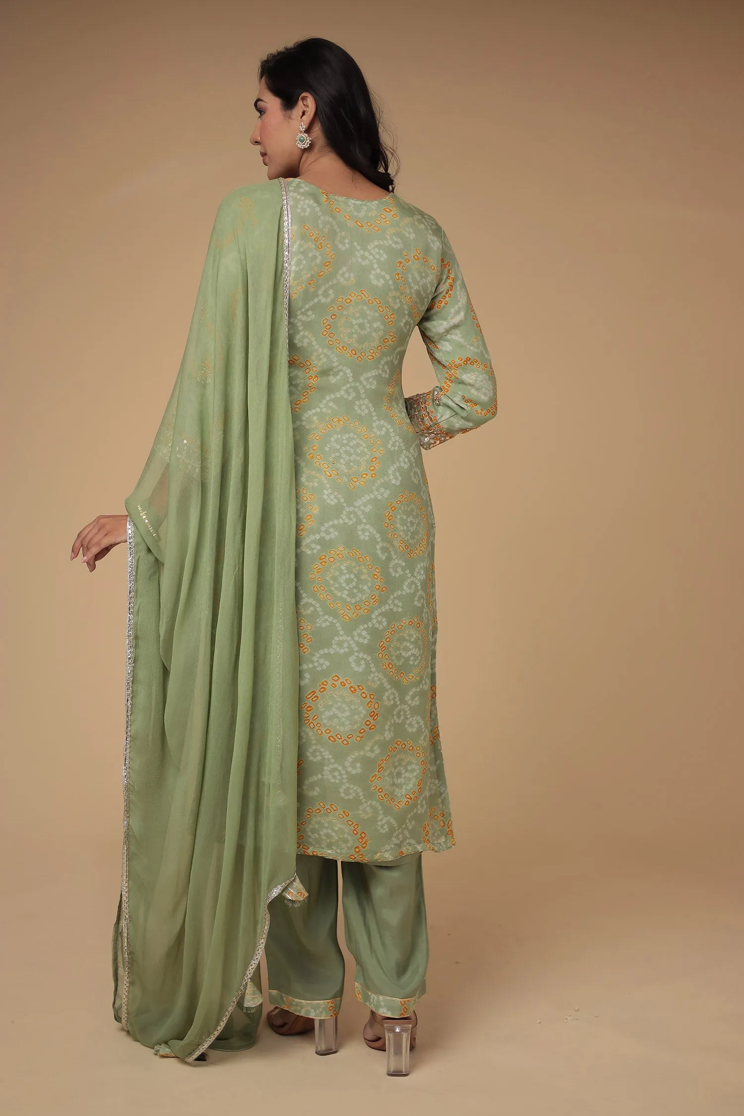 Bandhej Georgette Suit with Gota Patti and Thread work.