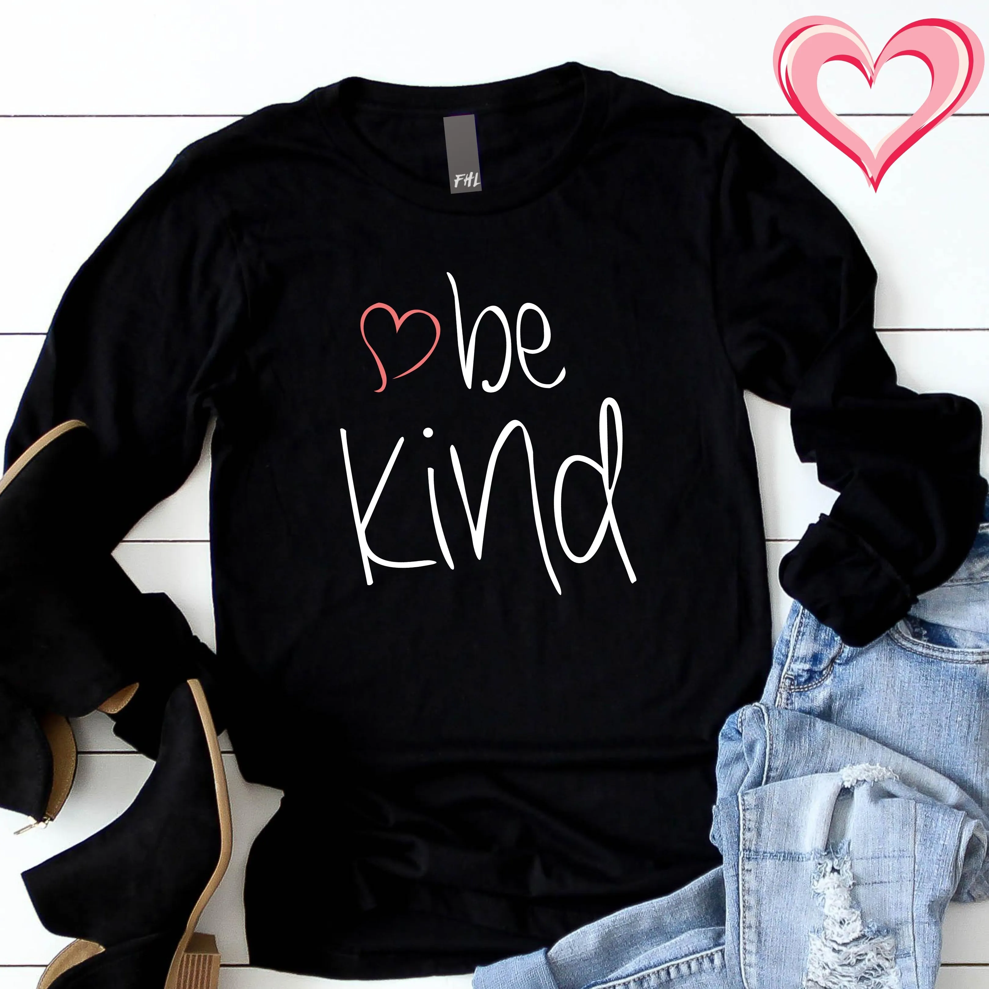 be kind Heart Long Sleeve T-Shirt - Dark Colors