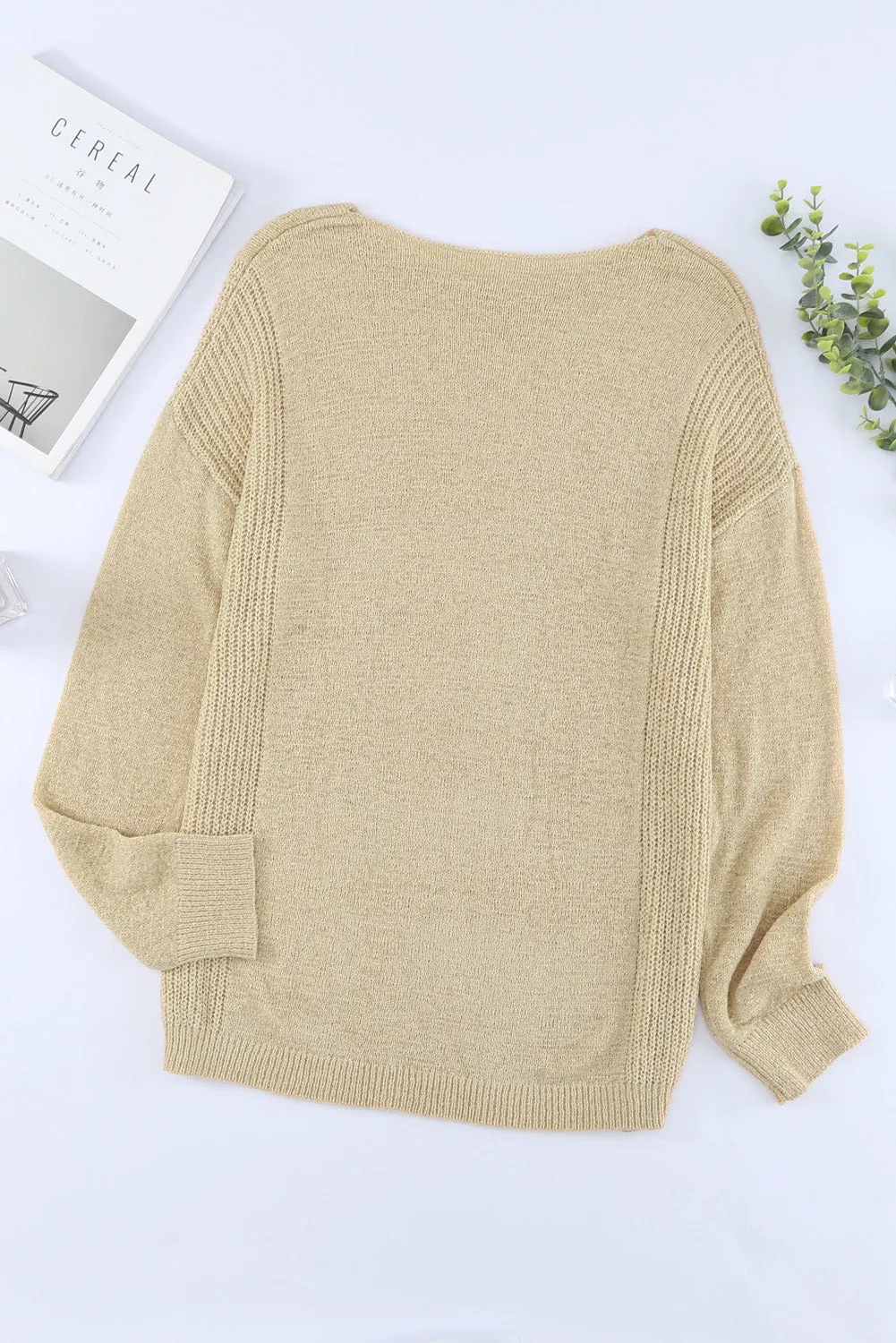 Beige Drop Shoulder Knitted Winter Sweater