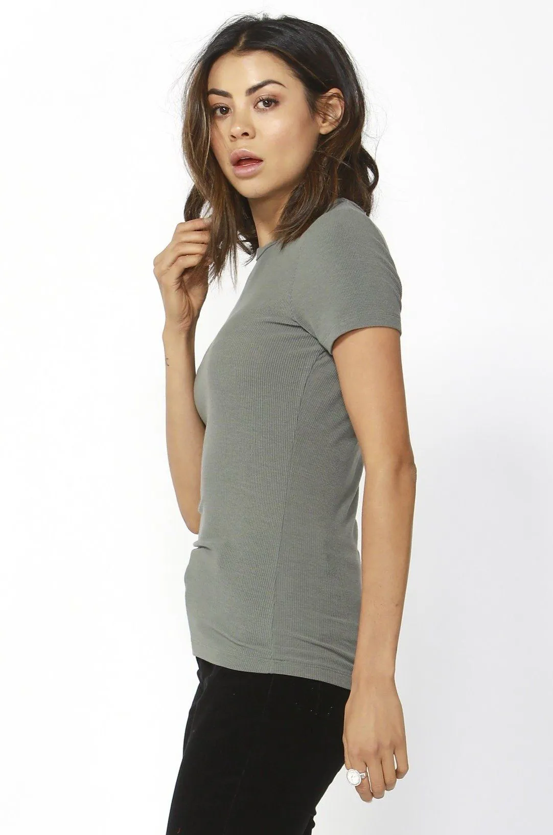 Betty Basics Ruby Rib Tee in Khaki