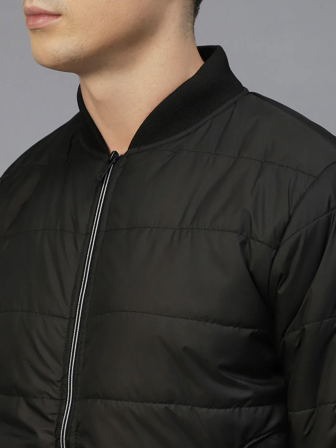 Black Bomber Full Sleeves Puffer Jacket