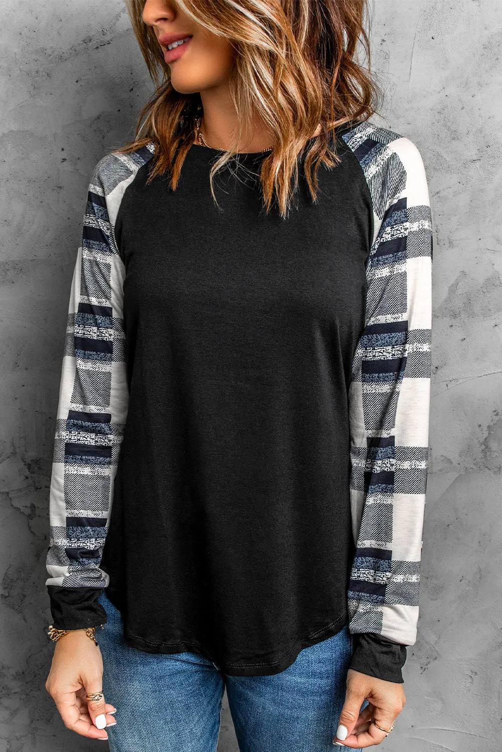 Black Color Block Casual Long Sleeve Top