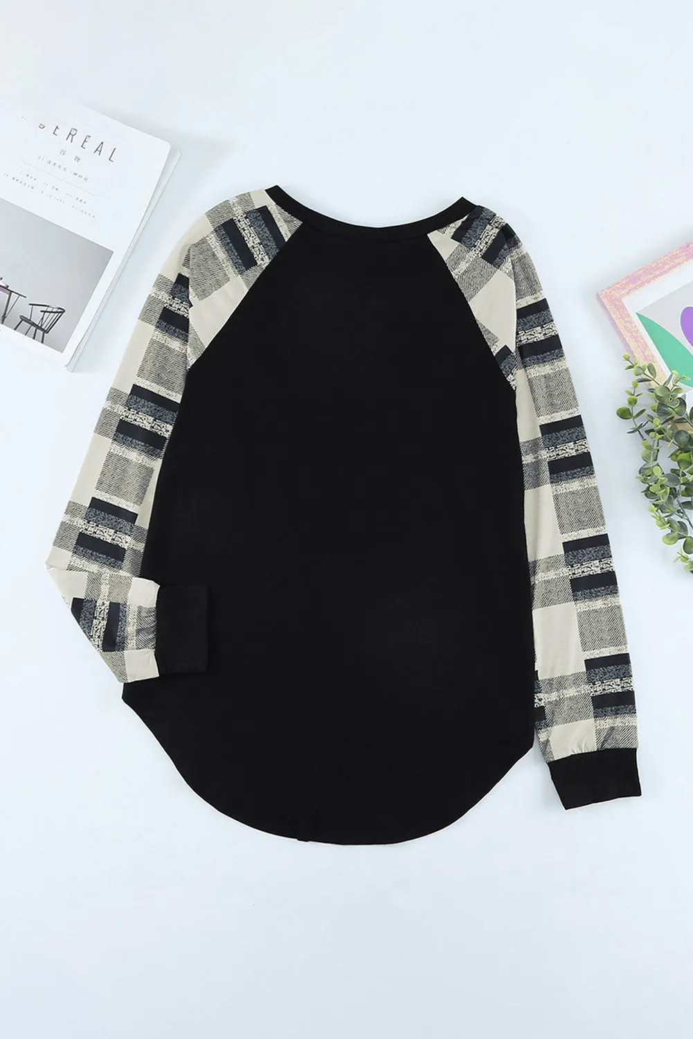 Black Color Block Casual Long Sleeve Top