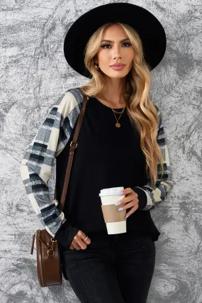 Black Color Block Casual Long Sleeve Top