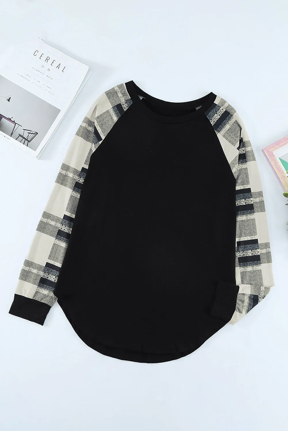 Black Color Block Casual Long Sleeve Top