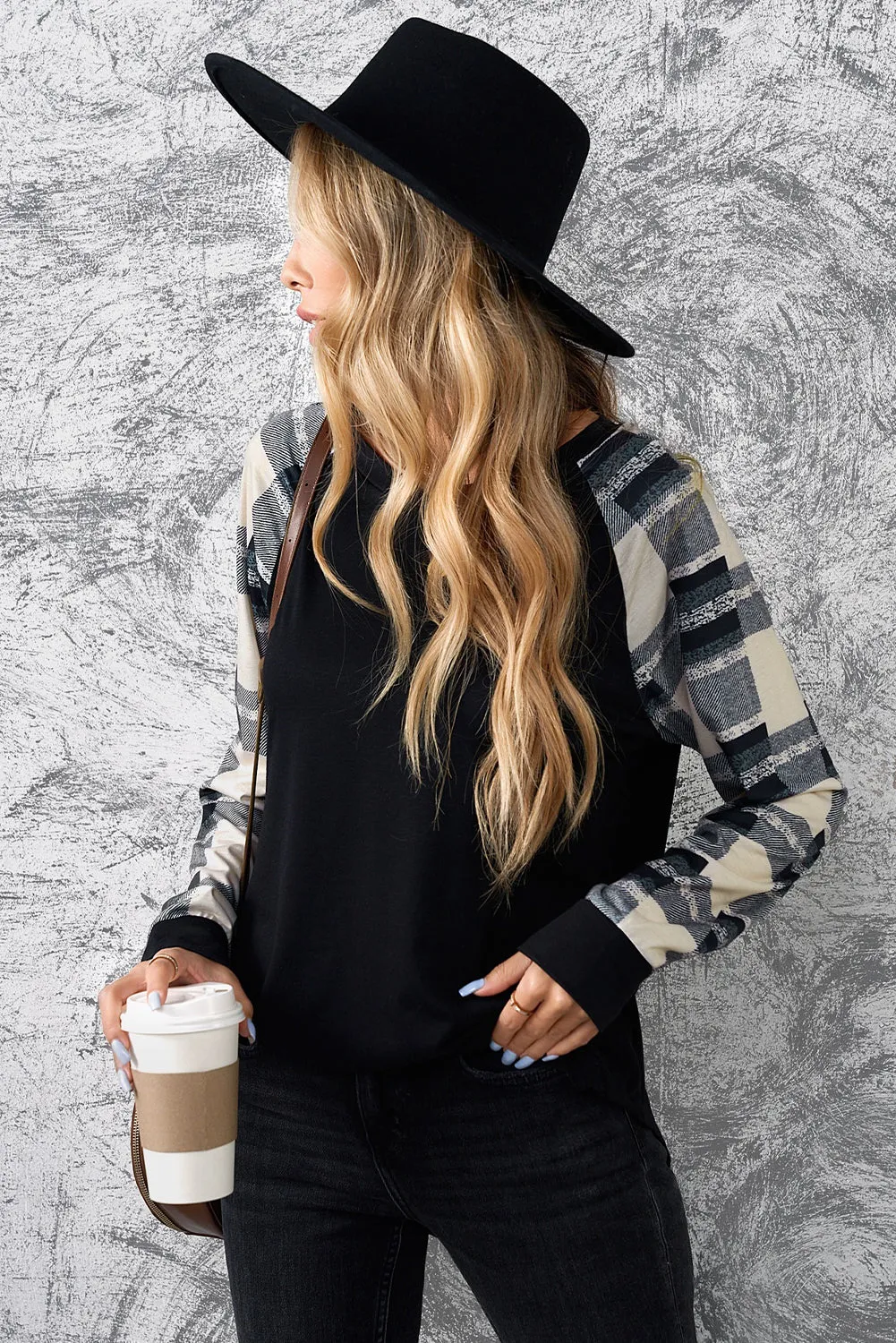 Black Color Block Casual Long Sleeve Top