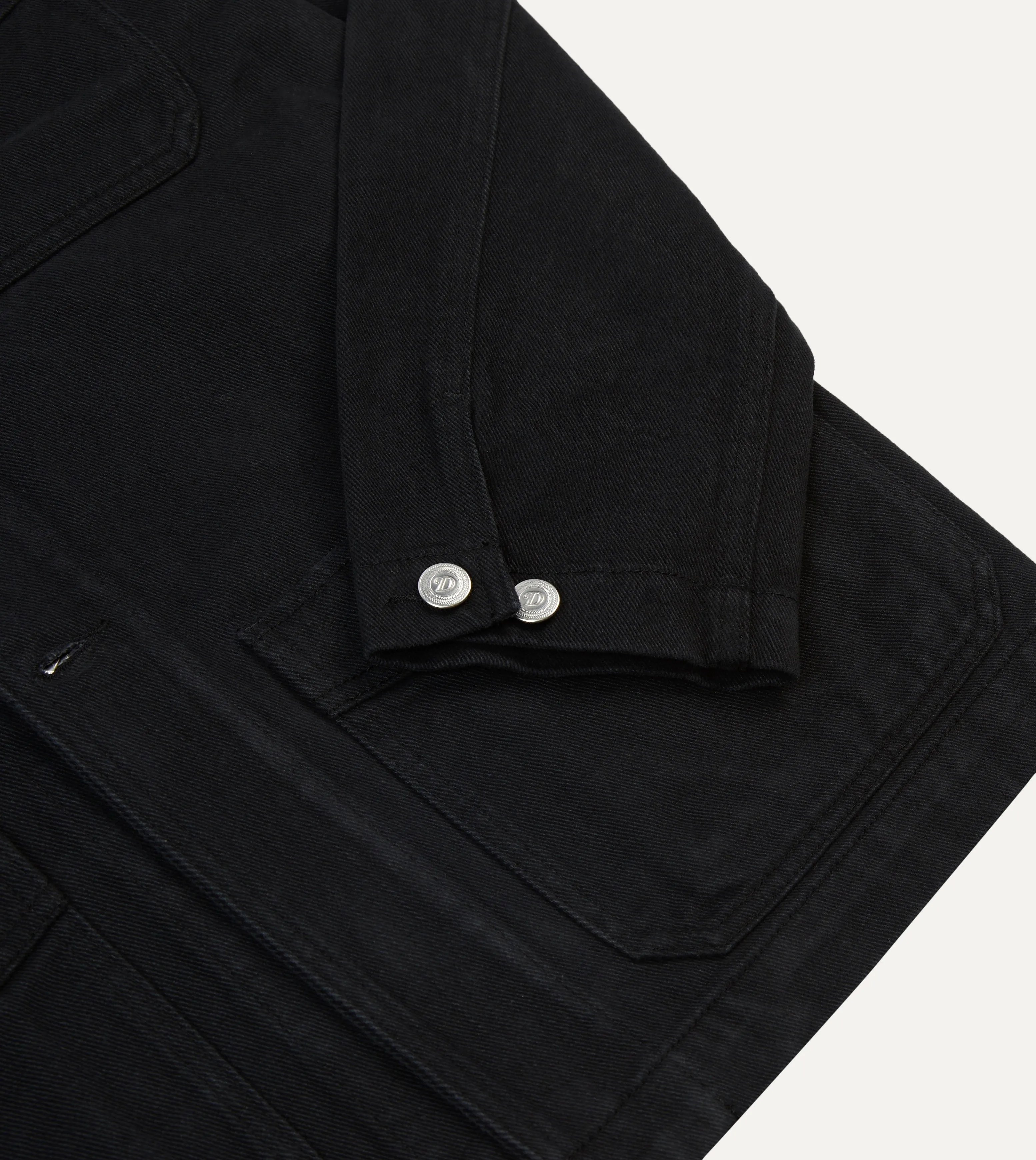 Black Heavy Twill Cotton Five-Pocket Chore Jacket