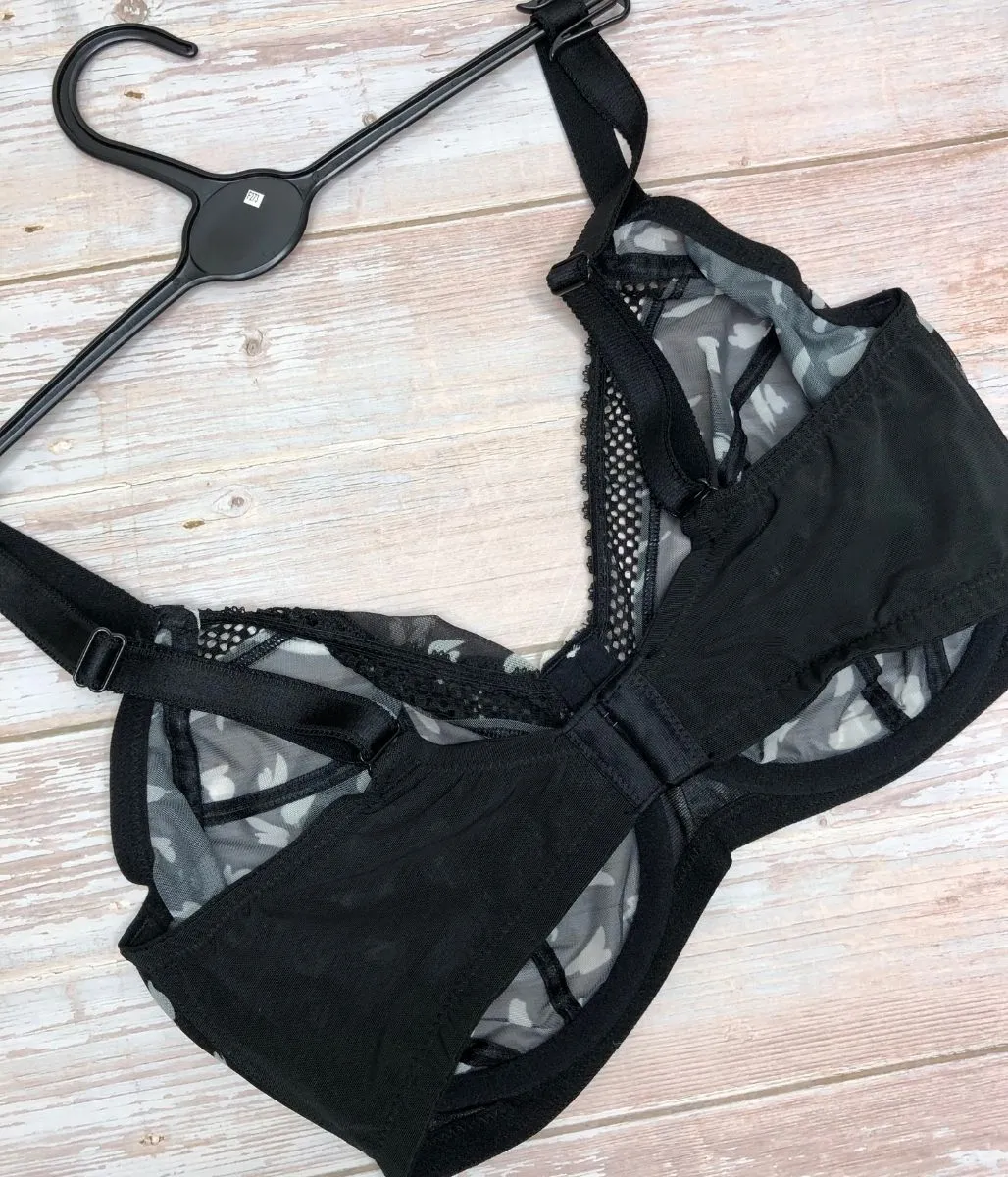 Black Printed Mesh Bra