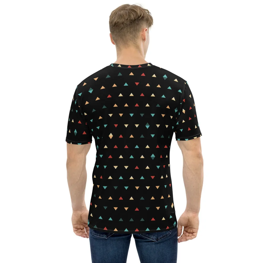 Black Triangles Men's T-shirt, Abstract Geometric Triangular Shirts For Men-Made in USA/EU/MX