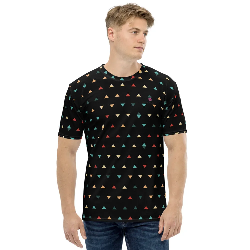 Black Triangles Men's T-shirt, Abstract Geometric Triangular Shirts For Men-Made in USA/EU/MX