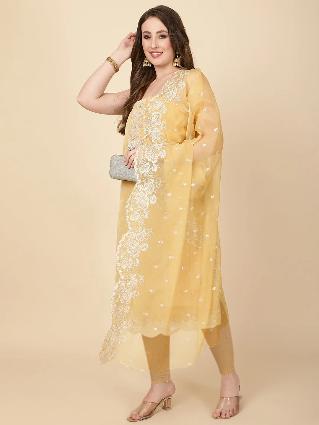 Booti Embroidered Organza Unstitched Suit Piece With Dupatta