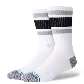 Boyd Stripe Crew Socks in White & Grey