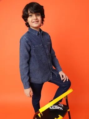 Boys Dark Blue Cotton Shirt