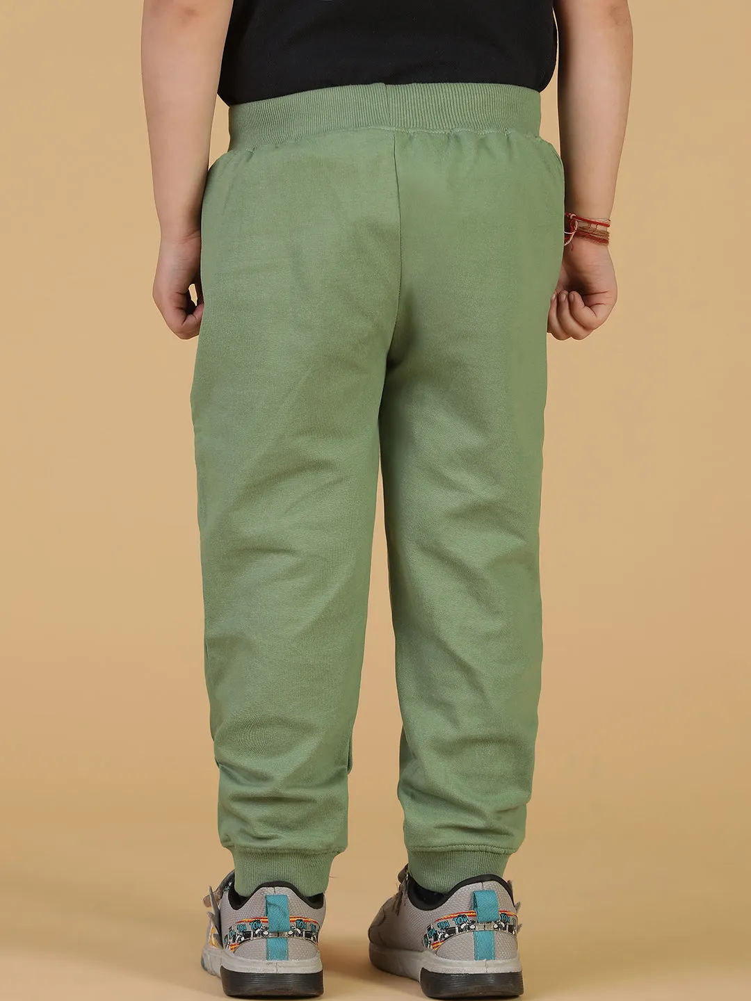 Boys Olive Solid Cotton Joggers