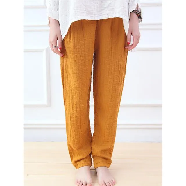 Breathable Loose Linen Trousers Vintage Pants Women Johnature 1278268