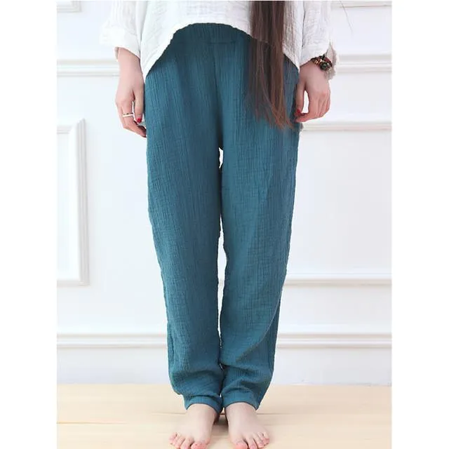 Breathable Loose Linen Trousers Vintage Pants Women Johnature 1278268