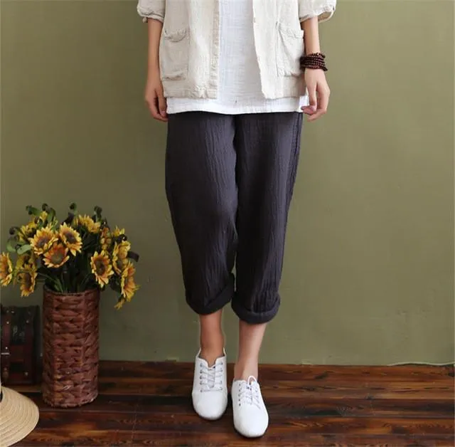 Breathable Loose Linen Trousers Vintage Pants Women Johnature 1278268