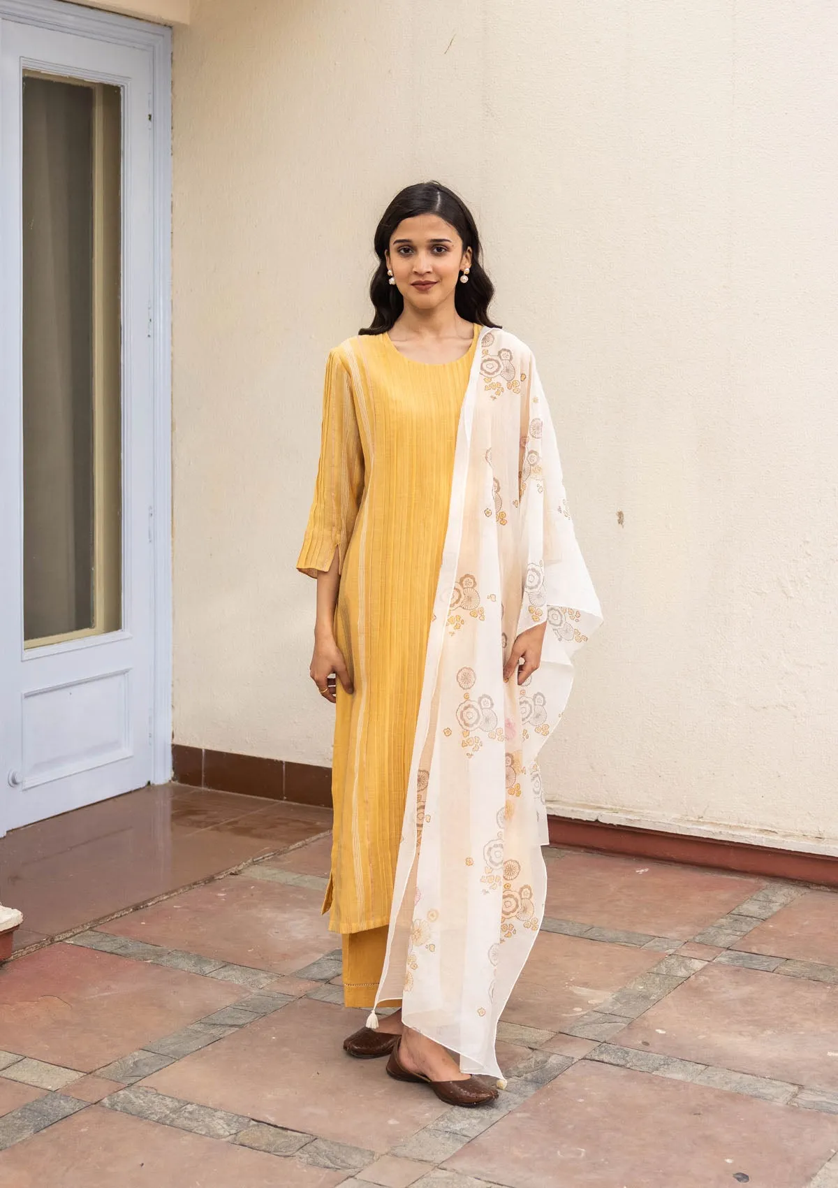 Canary Yellow Pintuck Kurta Set