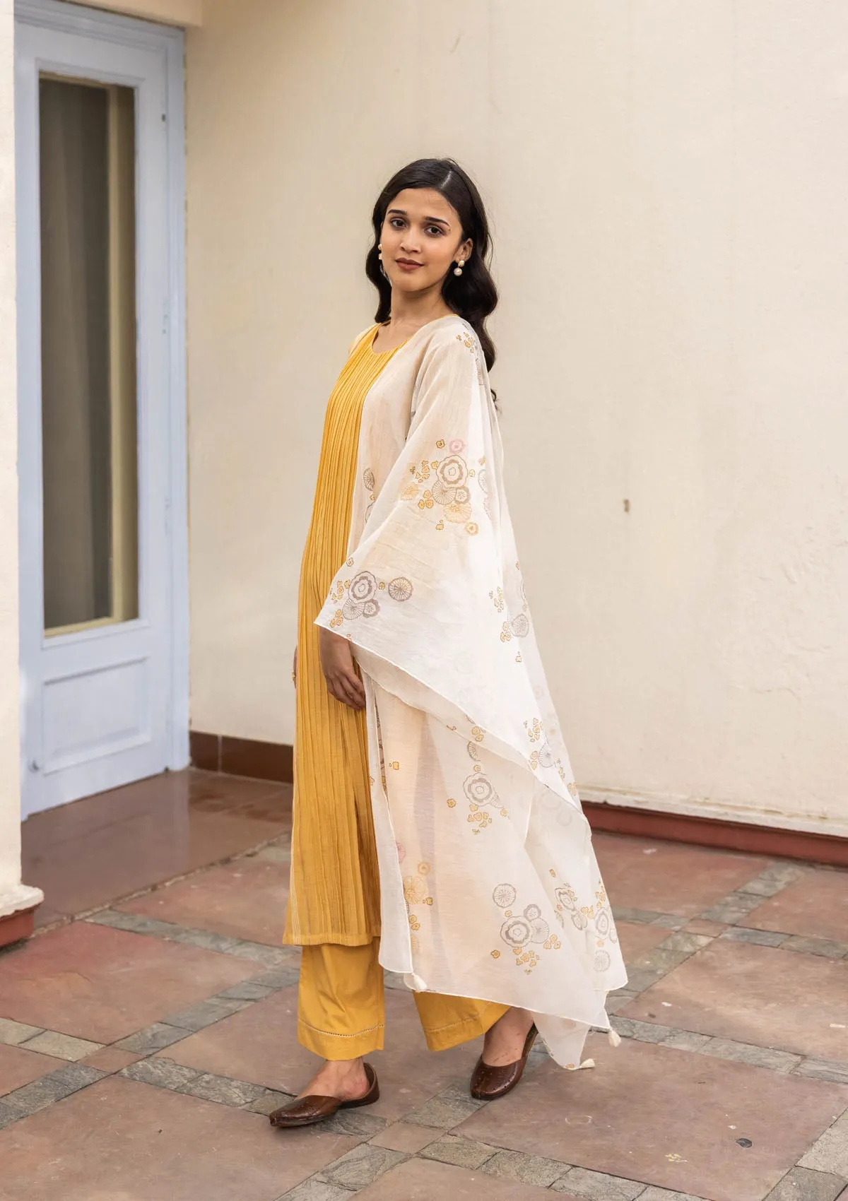 Canary Yellow Pintuck Kurta Set