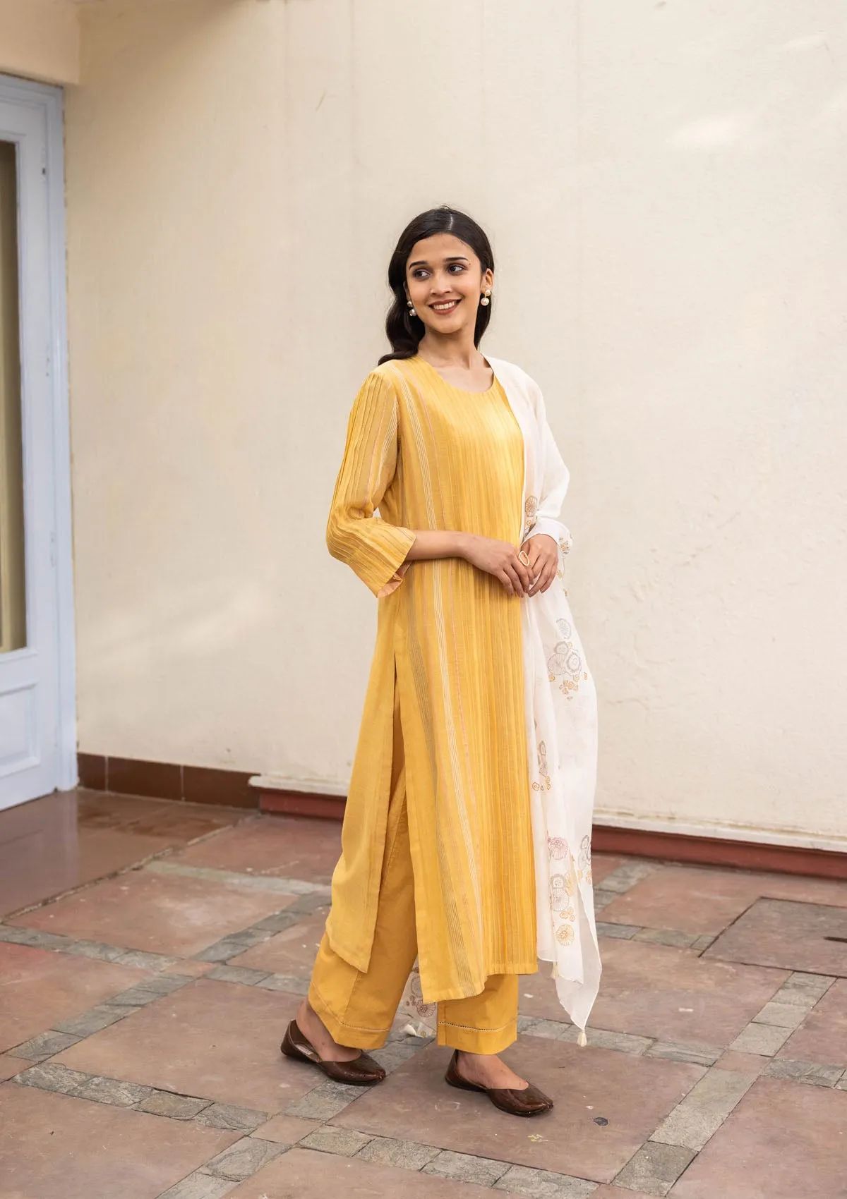 Canary Yellow Pintuck Kurta Set