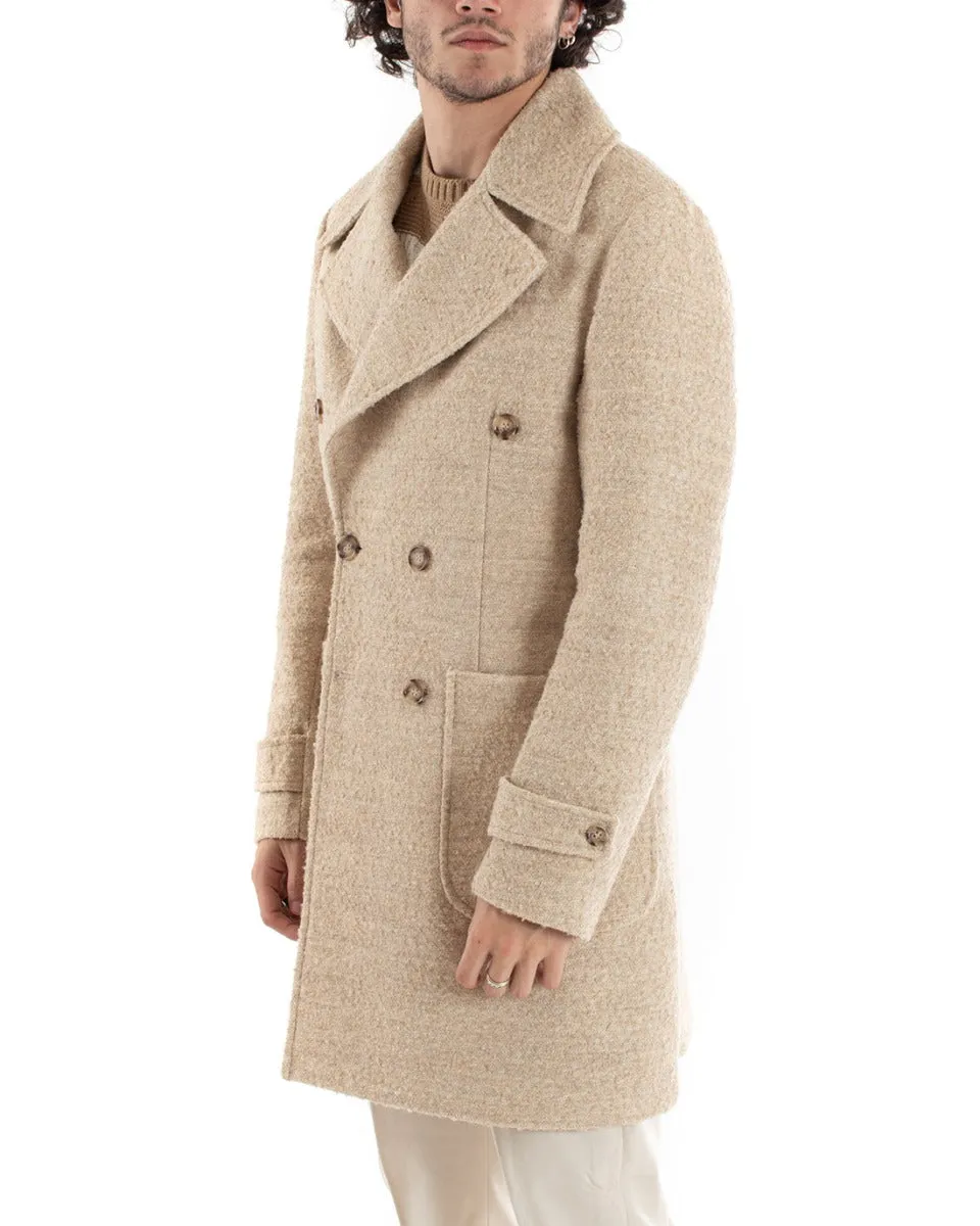 Cappotto Doppiopetto Uomo Giacca Giaccone Teddy Pelliccia Beige Giubbotto Elegante GIOSAL-G2961A