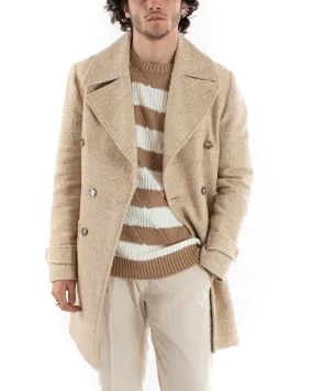 Cappotto Doppiopetto Uomo Giacca Giaccone Teddy Pelliccia Beige Giubbotto Elegante GIOSAL-G2961A