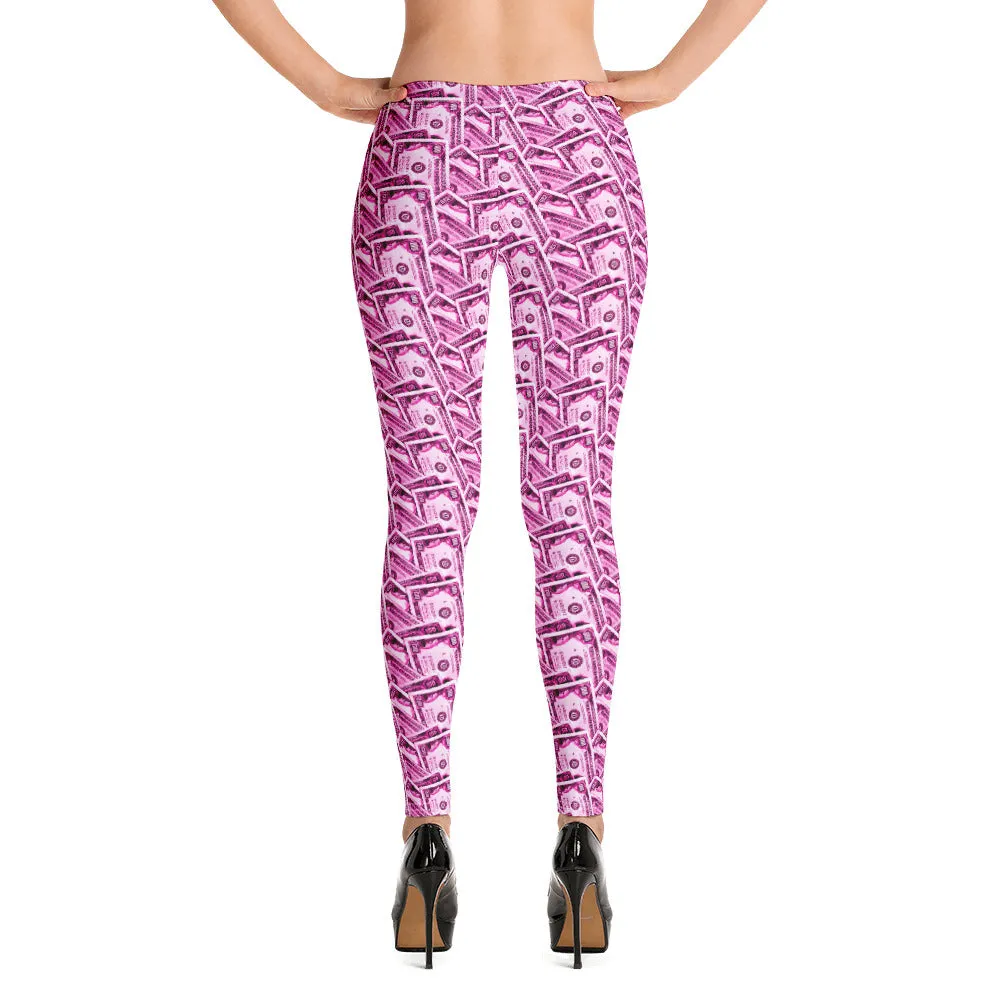 Cash Money Pattern Leggings Pink With One Hundred Dollar Bills from HeroicU