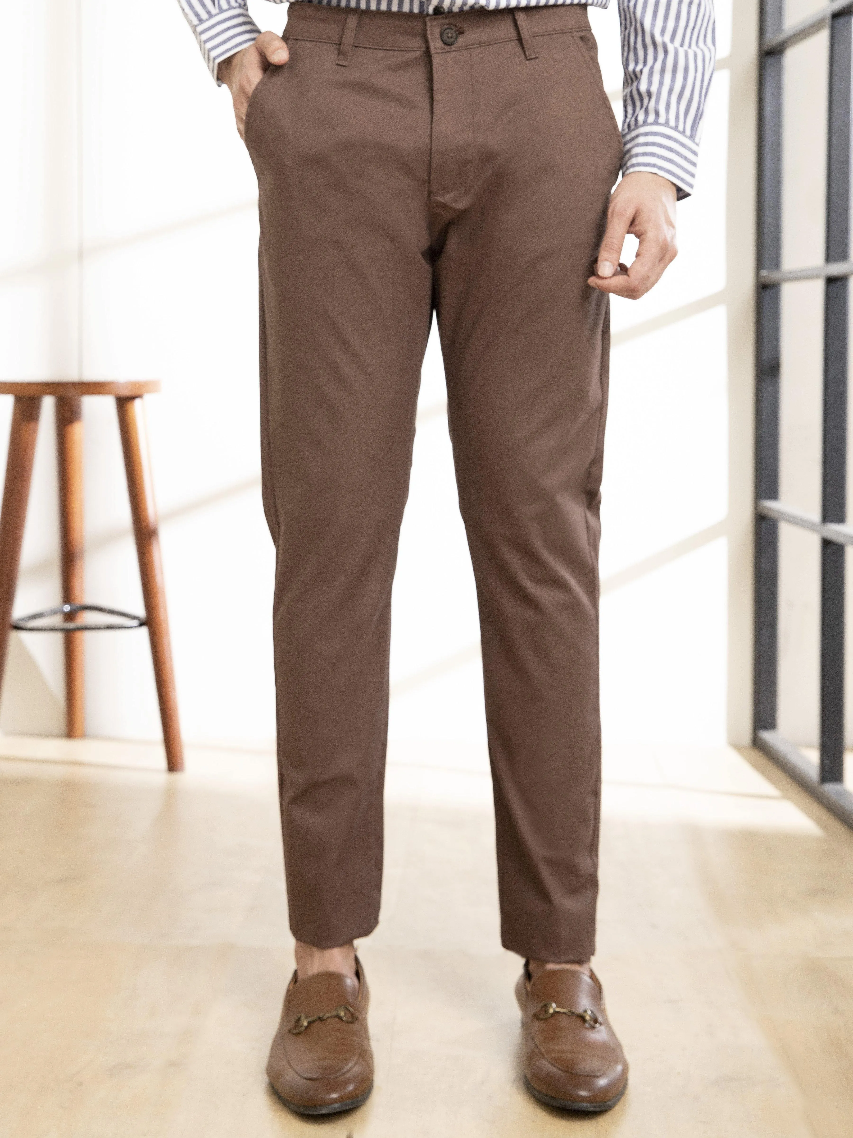 CASUAL PANT  SLIM FIT CROSS POCKET BROWN