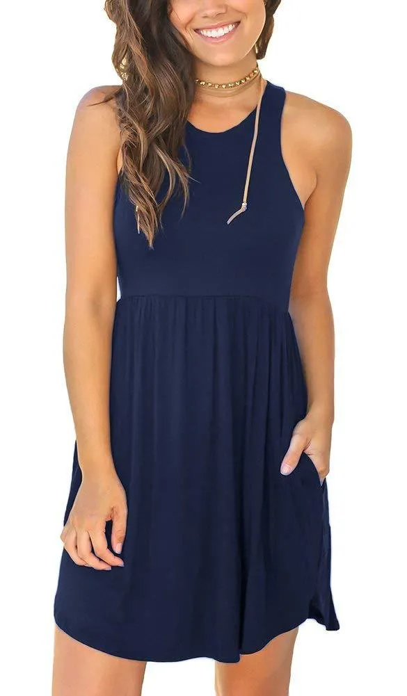 Casual Tummy Hide High Waisted Racerback Dress Sundress