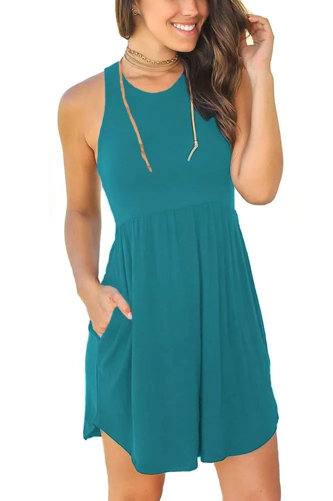 Casual Tummy Hide High Waisted Racerback Dress Sundress