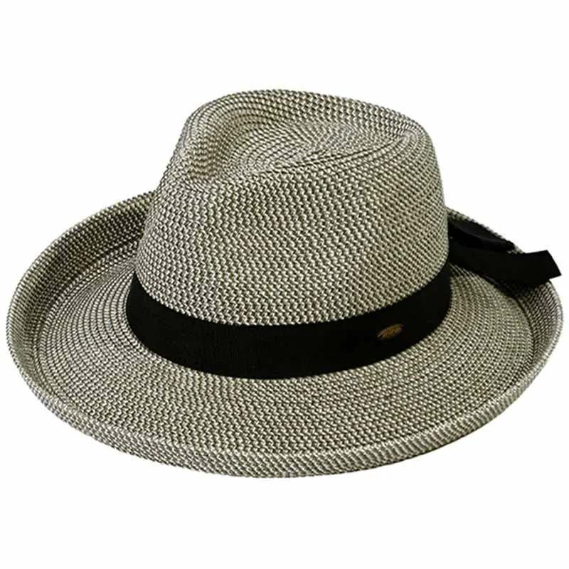 C.C Solid Bow Band Rolled Edge Panama Sunhat