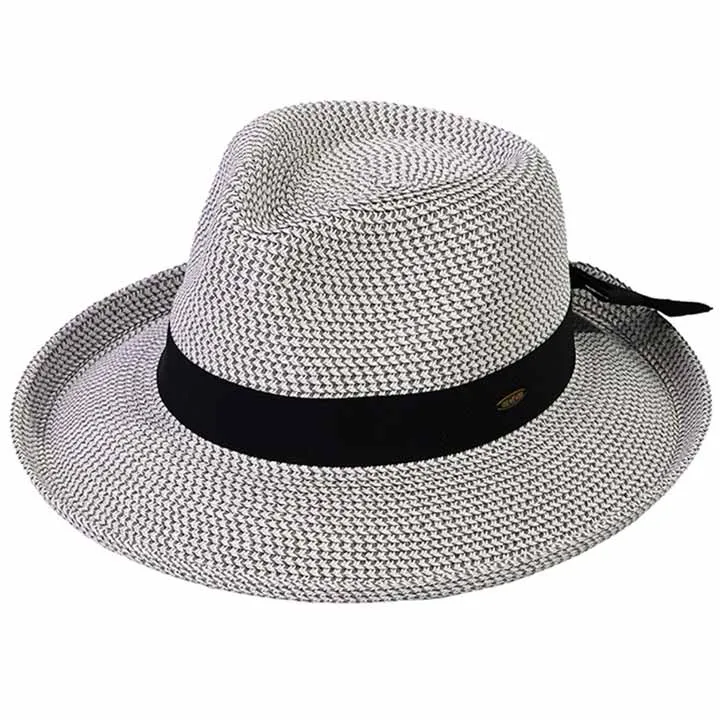 C.C Solid Bow Band Rolled Edge Panama Sunhat