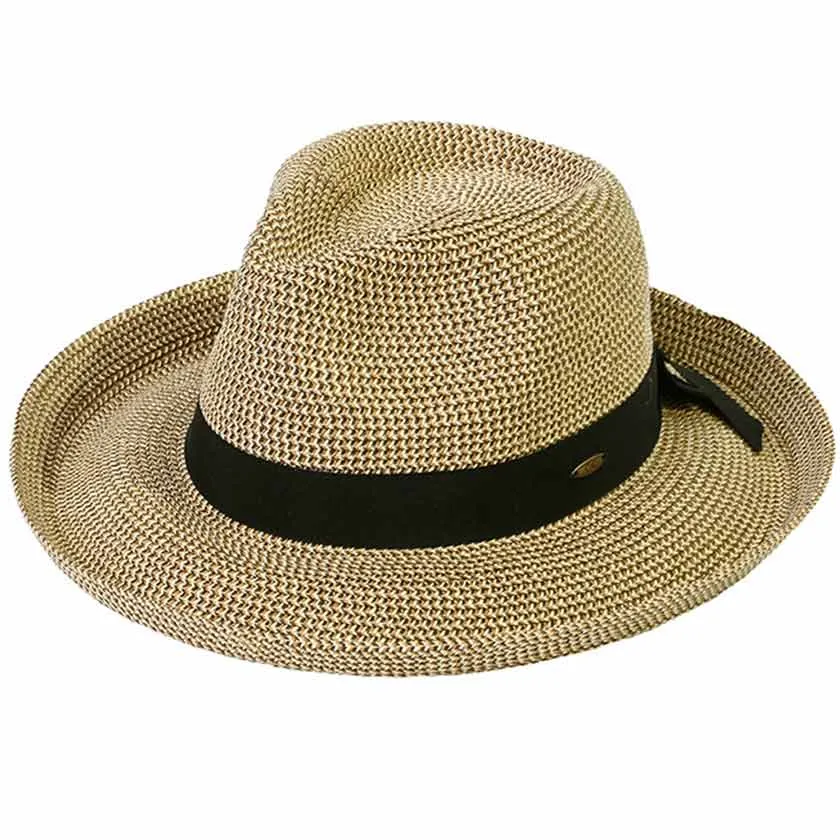 C.C Solid Bow Band Rolled Edge Panama Sunhat