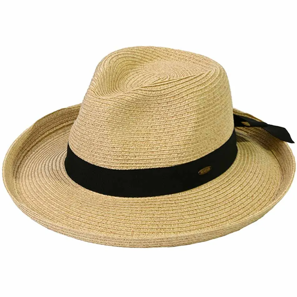 C.C Solid Bow Band Rolled Edge Panama Sunhat