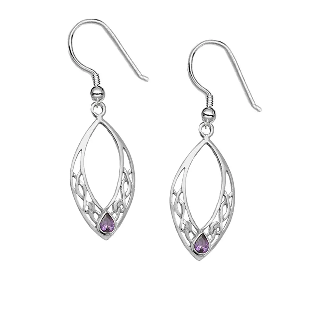 Celtic Earrings With Amethyst Zirconia Teardrops