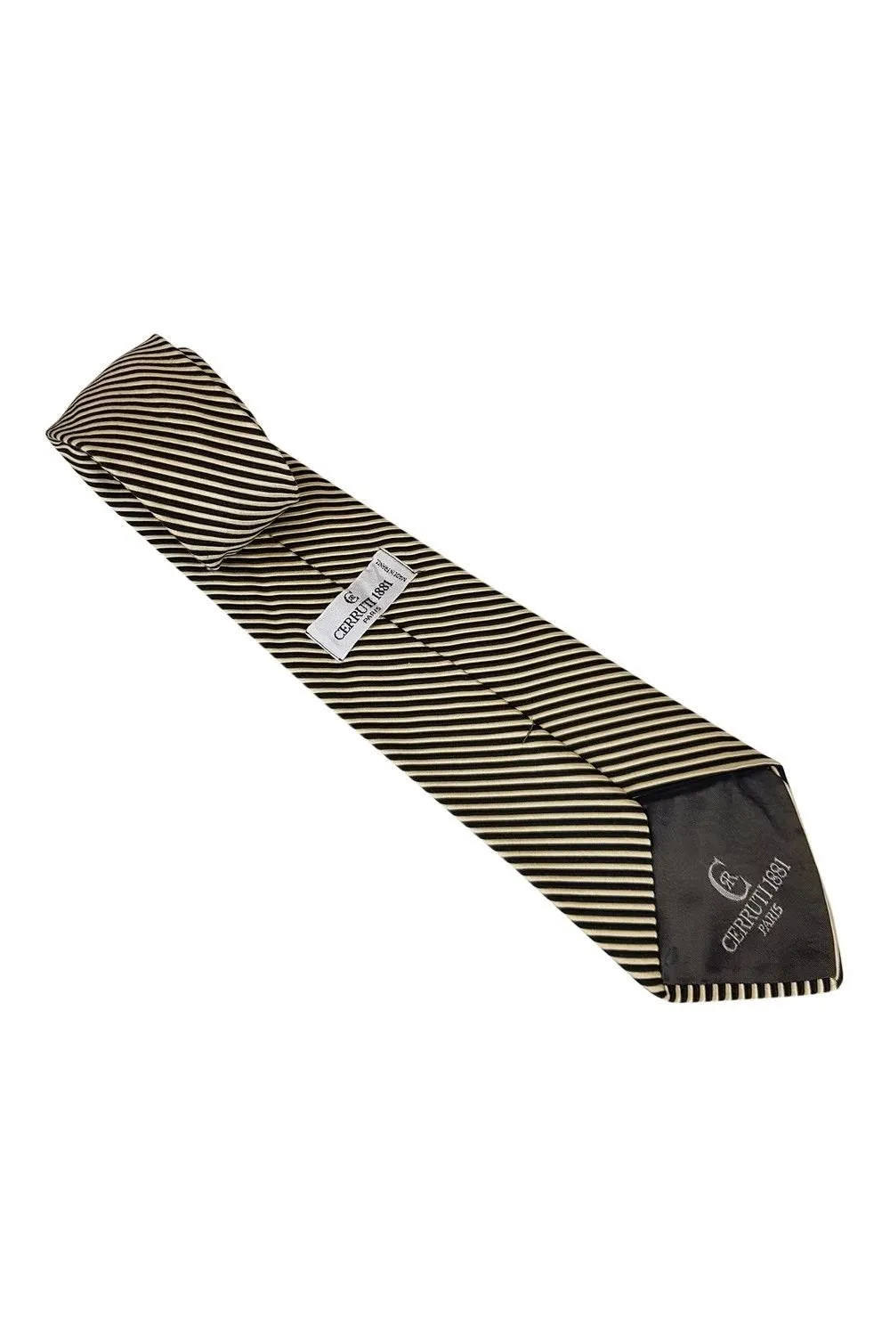 CERRUTI Black and Gold Stripe 60% Silk 40% Cotton Shorter Length Tie (58")