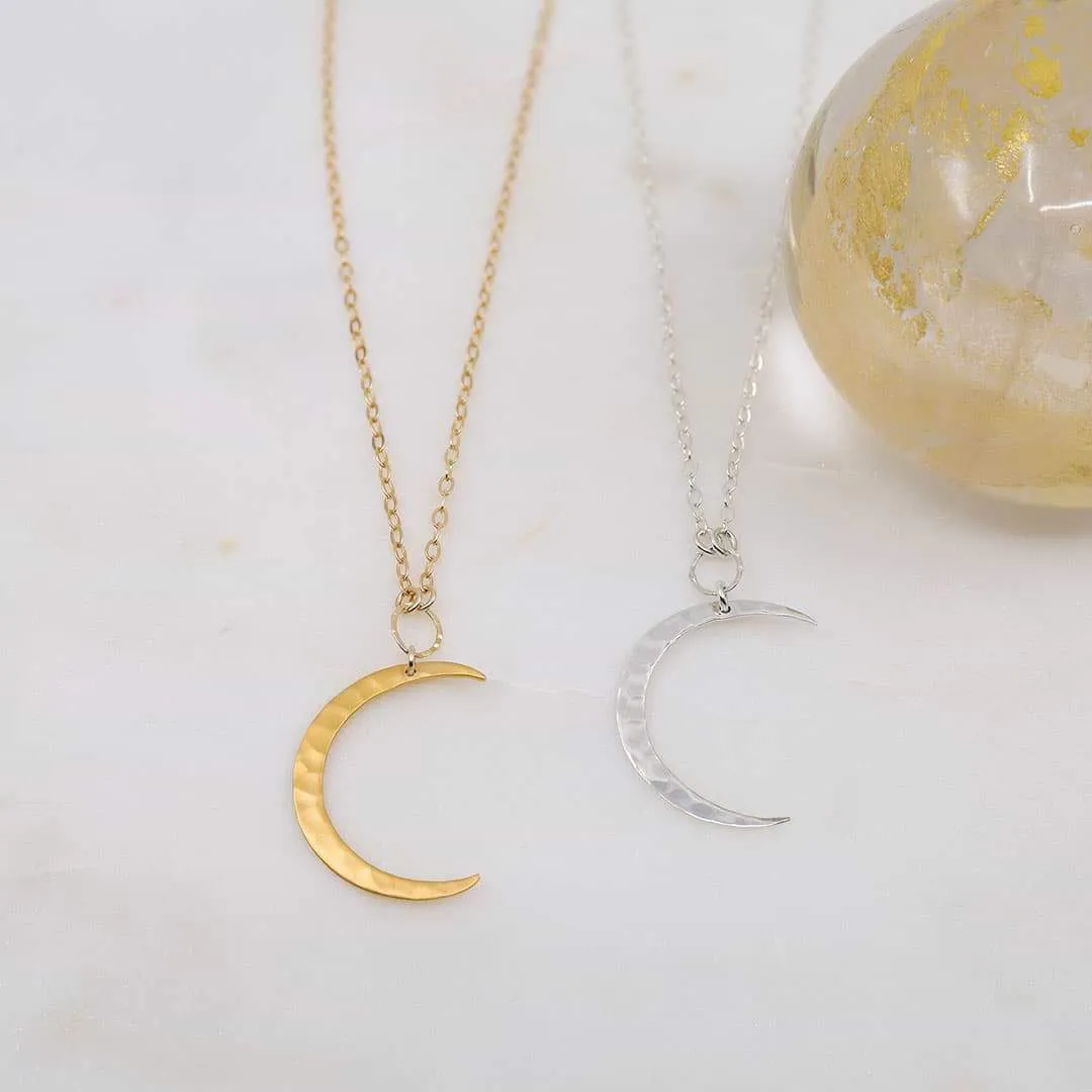 Chandra - Crescent Moon Sterling Silver Hammered Pendant Necklace