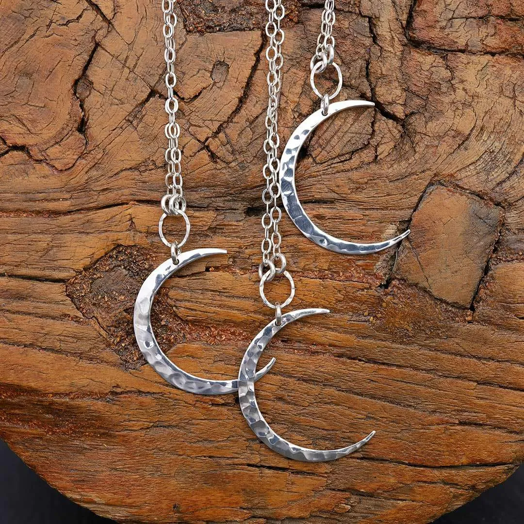 Chandra - Crescent Moon Sterling Silver Hammered Pendant Necklace