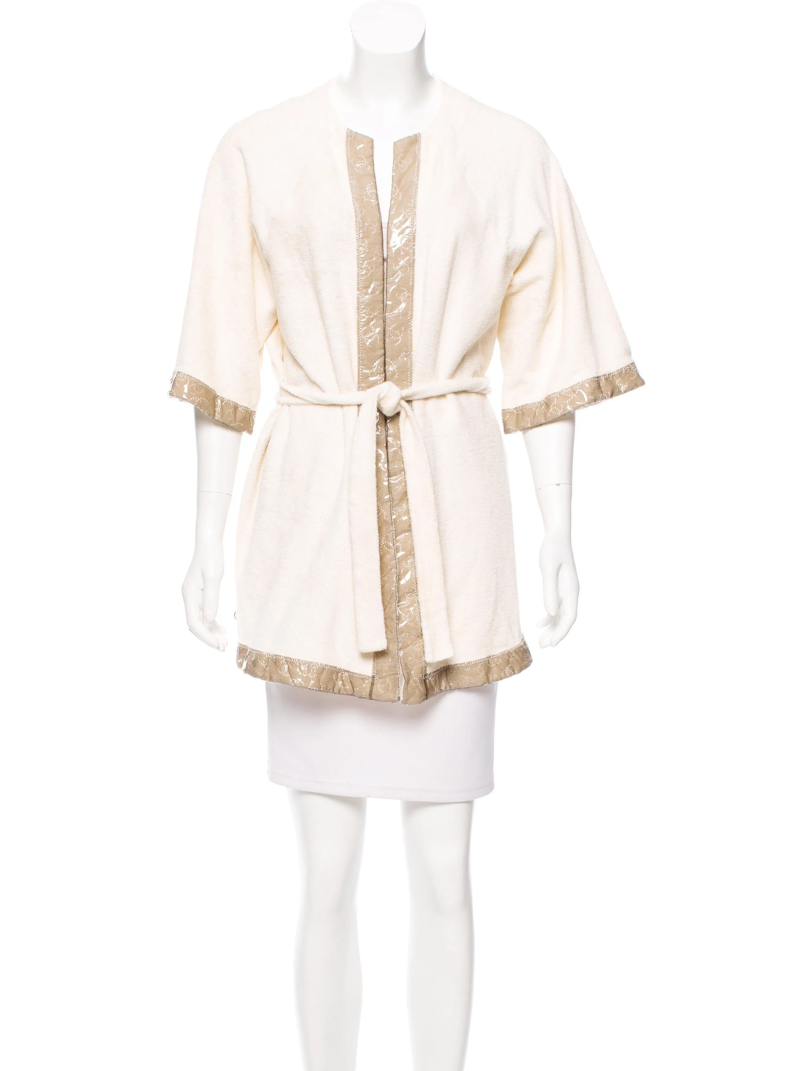 Chanel Swim Robe Ivory Metallic terrycloth Cotton Gold CC Logos 09C Cruise Resort FR 36 US 4/6/8